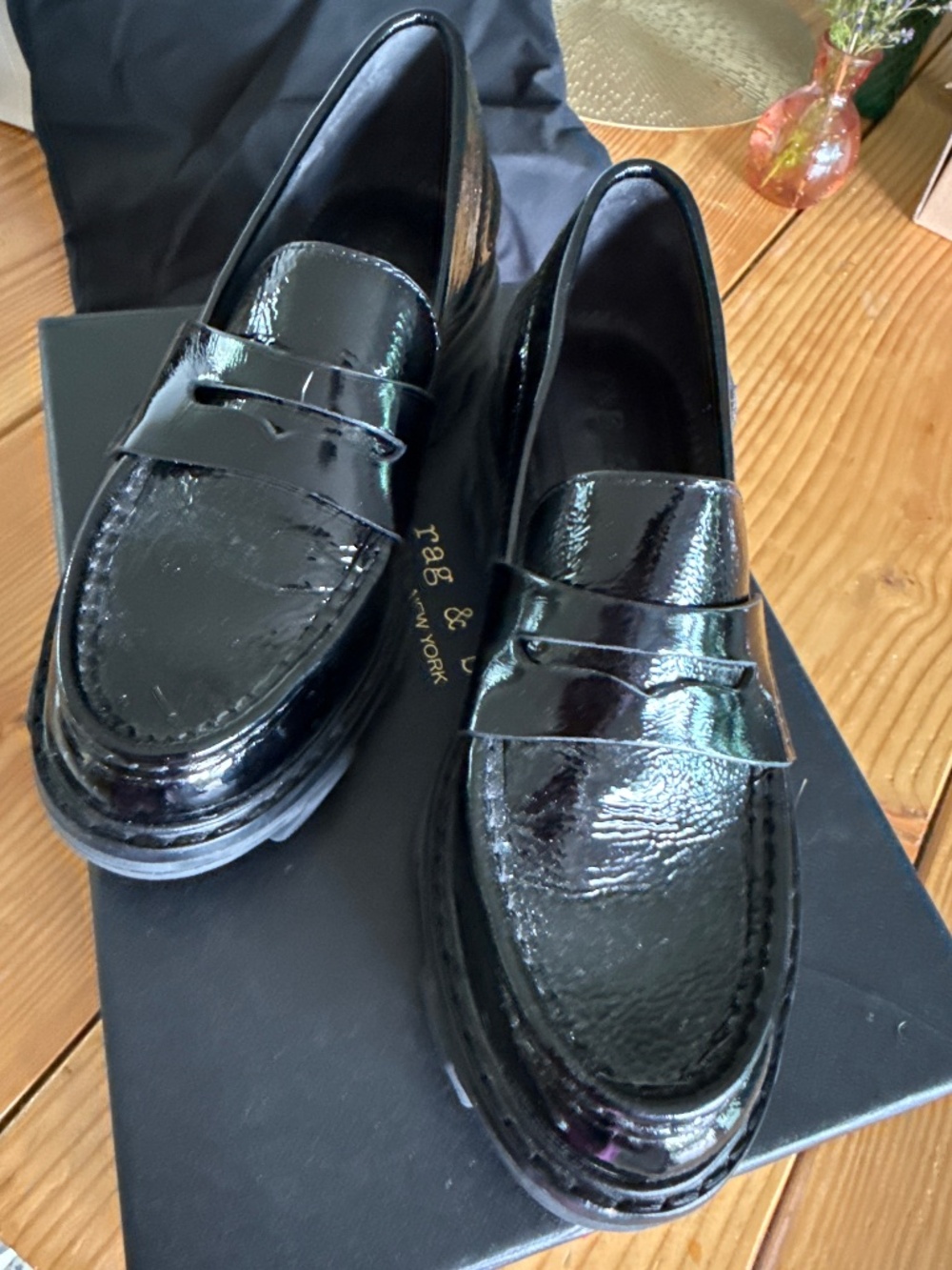 rag & bone Shiloh Patent Leather Lug Sole Loafers | Black | EU 36.5 / US 6.5
